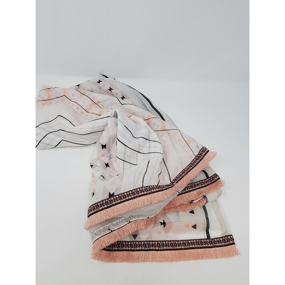 KITARA NEW YORK OVERSIZE SHEER SHAWL WRAP SCARF COVERUP BLACK PEACH GEOMETRIC OS - Picture 8 of 12